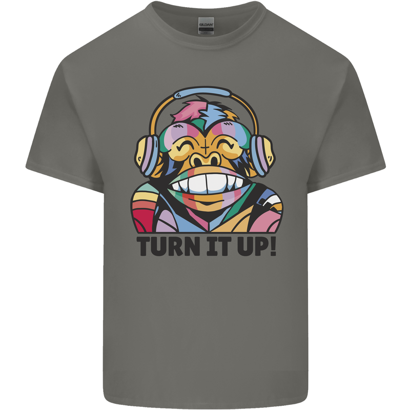 Turn It Up Monkey DJ Headphones Music Mens Cotton T-Shirt Tee Top Charcoal