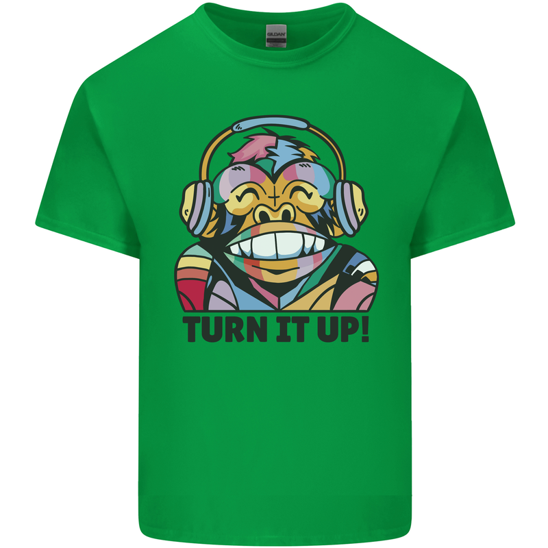 Turn It Up Monkey DJ Headphones Music Mens Cotton T-Shirt Tee Top Irish Green