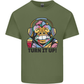 Turn It Up Monkey DJ Headphones Music Mens Cotton T-Shirt Tee Top Military Green
