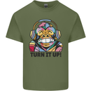 Turn It Up Monkey DJ Headphones Music Mens Cotton T-Shirt Tee Top Military Green