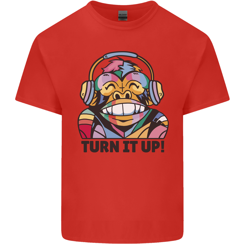 Turn It Up Monkey DJ Headphones Music Mens Cotton T-Shirt Tee Top Red