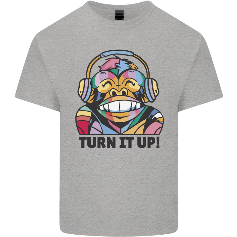 Turn It Up Monkey DJ Headphones Music Mens Cotton T-Shirt Tee Top Sports Grey