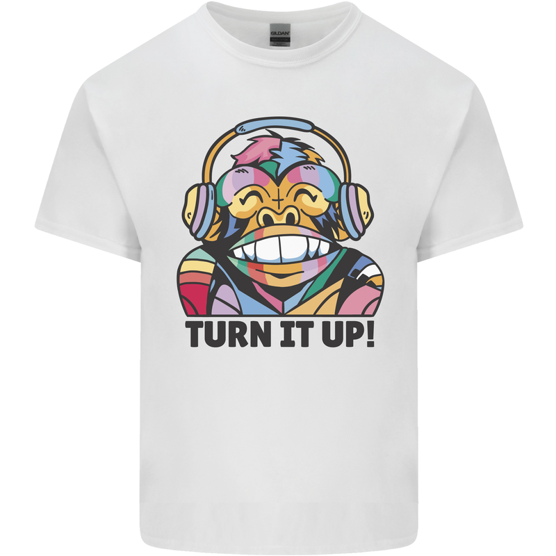Turn It Up Monkey DJ Headphones Music Mens Cotton T-Shirt Tee Top White