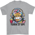 Turn It Up Monkey DJ Headphones Music Mens T-Shirt 100% Cotton Sports Grey