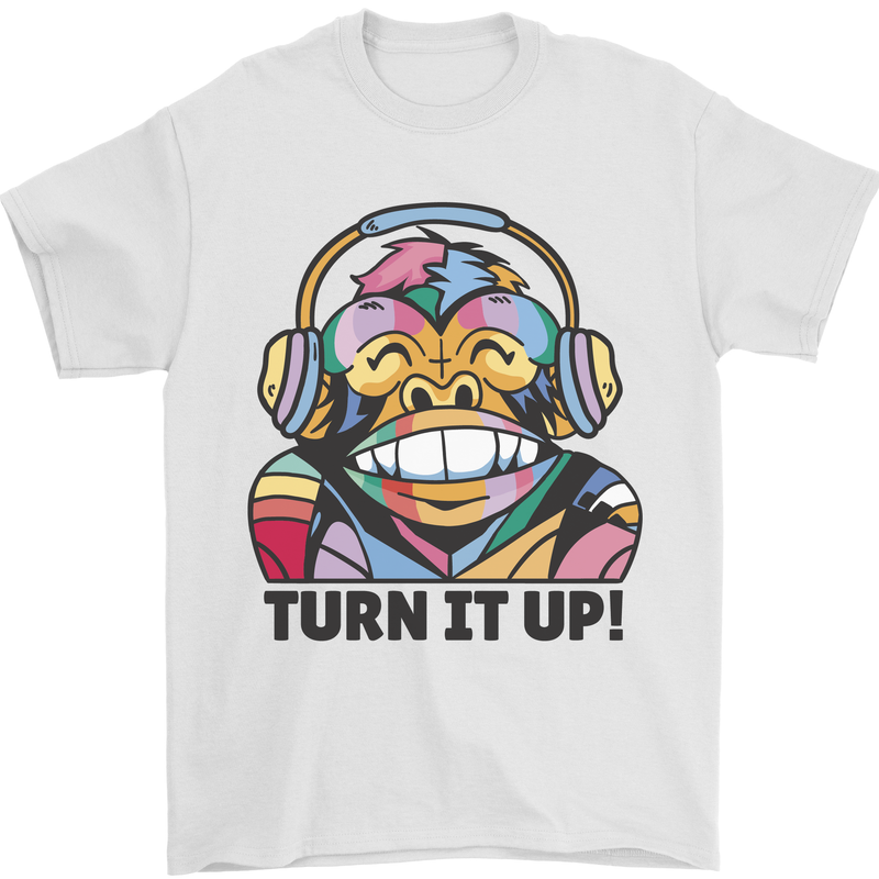 Turn It Up Monkey DJ Headphones Music Mens T-Shirt 100% Cotton White