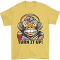 Turn It Up Monkey DJ Headphones Music Mens T-Shirt 100% Cotton Yellow