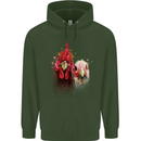 Two Colourful Chickens Watercolour Mens 80% Cotton Hoodie Forest Green