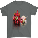 Two Colourful Chickens Watercolour Mens T-Shirt Cotton Gildan Charcoal