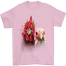Two Colourful Chickens Watercolour Mens T-Shirt Cotton Gildan Light Pink