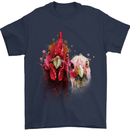 Two Colourful Chickens Watercolour Mens T-Shirt Cotton Gildan Navy Blue