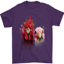 Two Colourful Chickens Watercolour Mens T-Shirt Cotton Gildan Purple