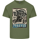 Two Wheels Biker Motorcycle Motorbike Mens Cotton T-Shirt Tee Top Military Green