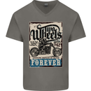 Two Wheels Biker Motorcycle Motorbike Mens V-Neck Cotton T-Shirt Charcoal