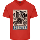 Two Wheels Biker Motorcycle Motorbike Mens V-Neck Cotton T-Shirt Red