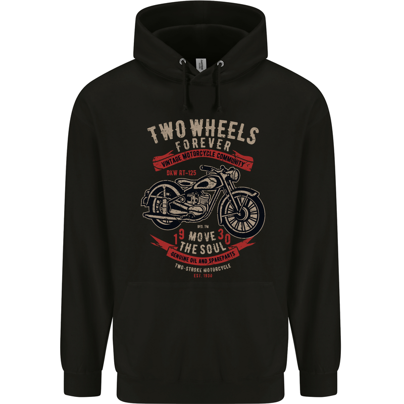 Two Wheels Forever Biker Motorcycle Funny Mens Hoodie Black