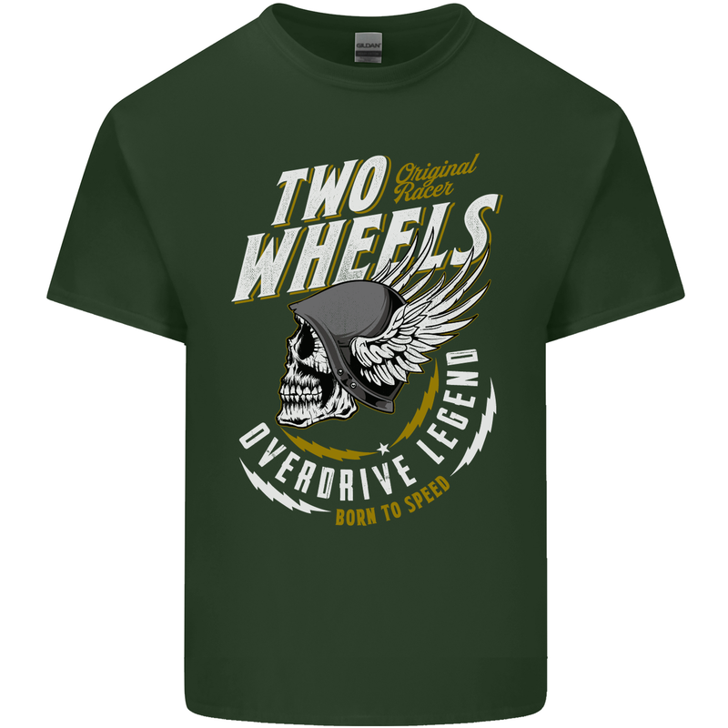 Two Wheels Motorcycle Motorbike Biker Mens Cotton T-Shirt Tee Top Forest Green