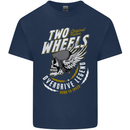 Two Wheels Motorcycle Motorbike Biker Mens Cotton T-Shirt Tee Top Navy Blue