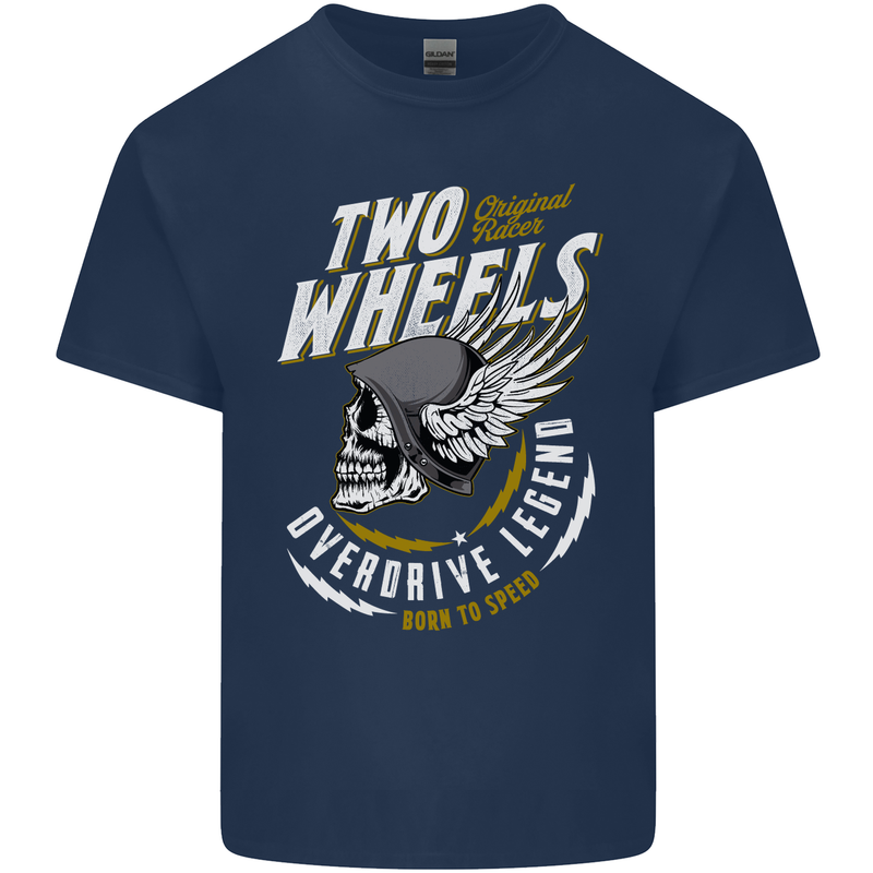Two Wheels Motorcycle Motorbike Biker Mens Cotton T-Shirt Tee Top Navy Blue