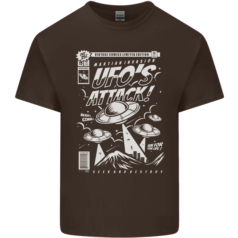 UFO's Attack! Aliens Out of Space Mens Cotton T-Shirt Tee Top Dark Chocolate