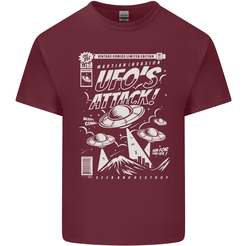 UFO's Attack! Aliens Out of Space Mens Cotton T-Shirt Tee Top Maroon