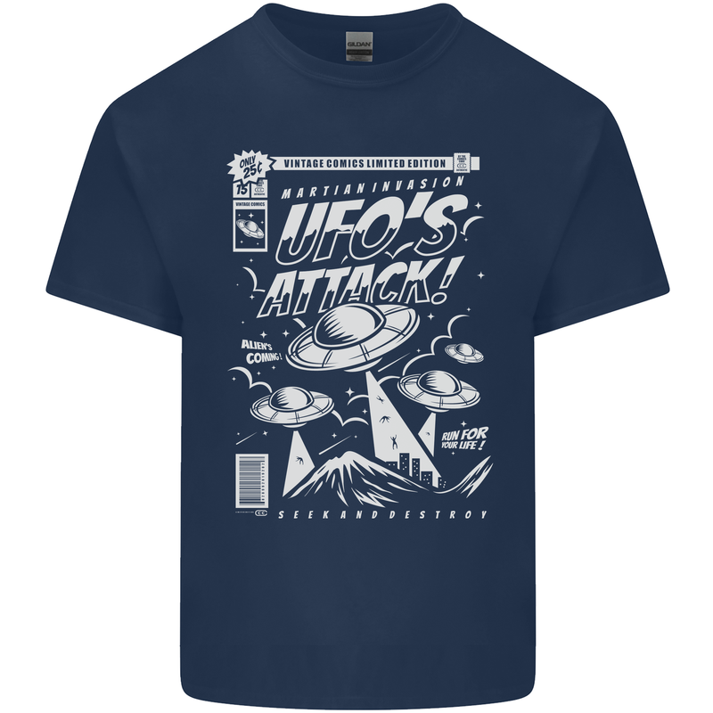 UFO's Attack! Aliens Out of Space Mens Cotton T-Shirt Tee Top Navy Blue