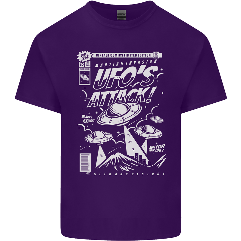 UFO's Attack! Aliens Out of Space Mens Cotton T-Shirt Tee Top Purple