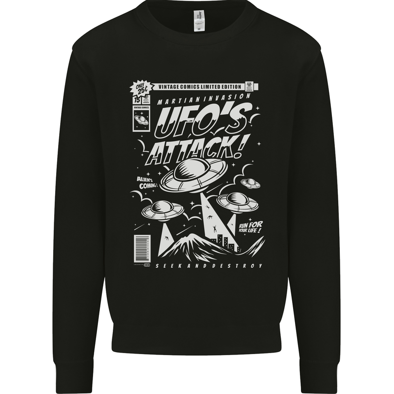 UFO's Attack! Aliens Out of Space Mens Sweatshirt Jumper Black