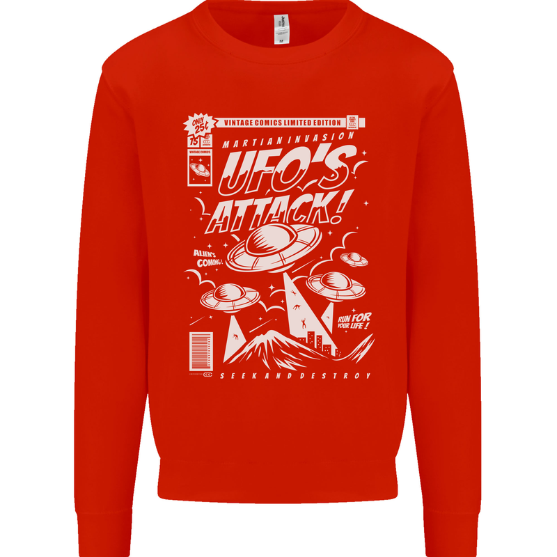 UFO's Attack! Aliens Out of Space Mens Sweatshirt Jumper Bright Red