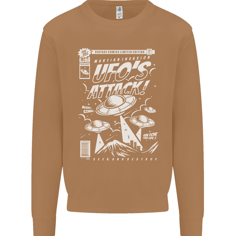 UFO's Attack! Aliens Out of Space Mens Sweatshirt Jumper Caramel Latte