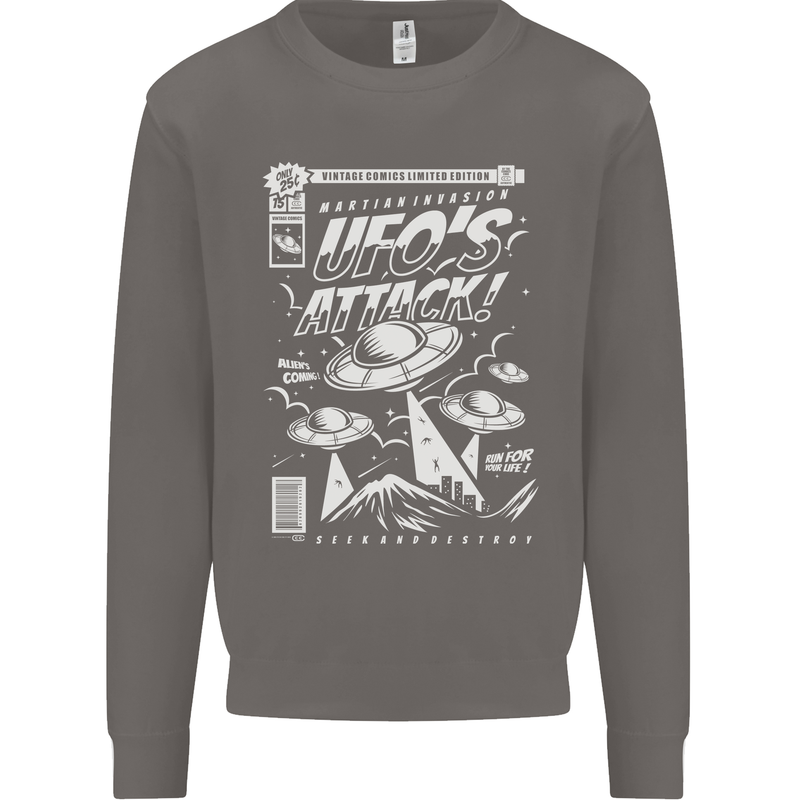 UFO's Attack! Aliens Out of Space Mens Sweatshirt Jumper Charcoal