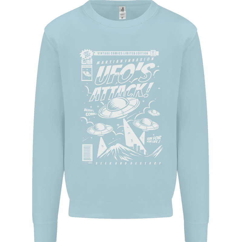 UFO's Attack! Aliens Out of Space Mens Sweatshirt Jumper Light Blue