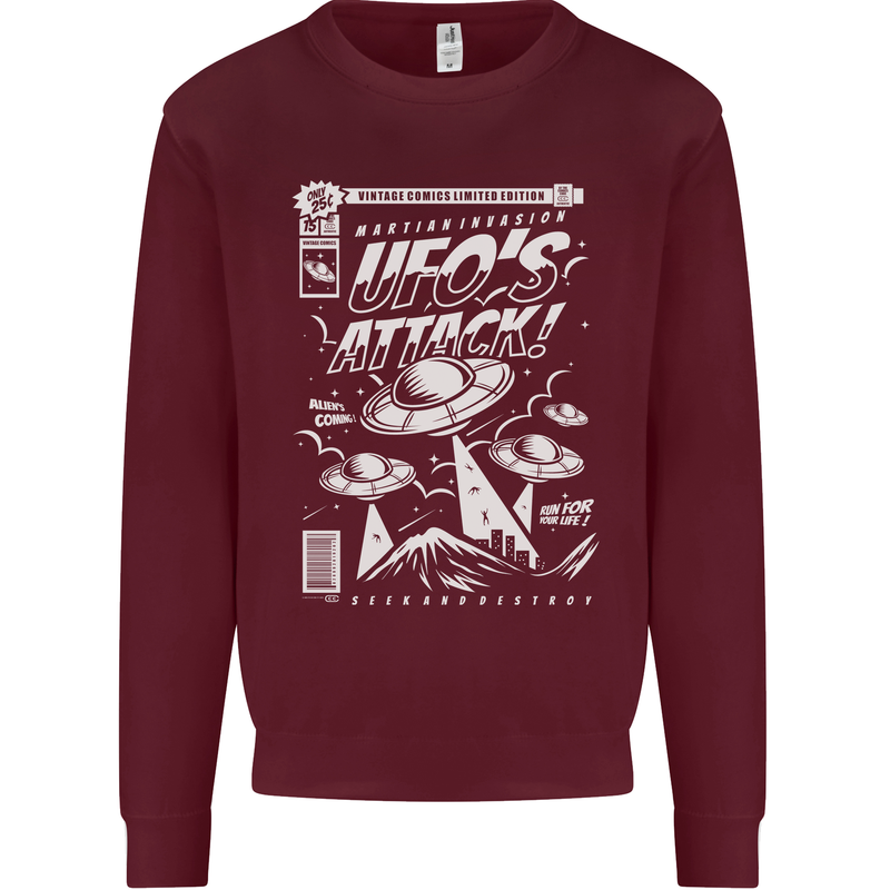 UFO's Attack! Aliens Out of Space Mens Sweatshirt Jumper Maroon