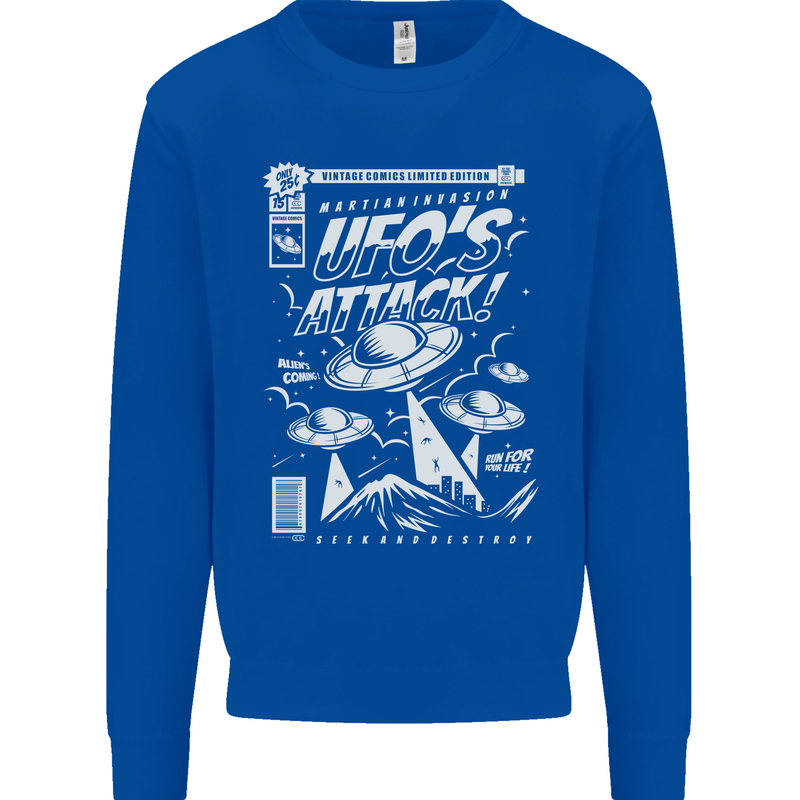 UFO's Attack! Aliens Out of Space Mens Sweatshirt Jumper Royal Blue