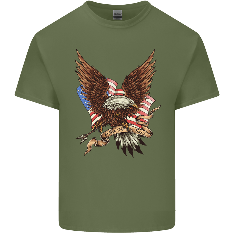 USA Eagle Flag America Patriotic July 4th Mens Cotton T-Shirt Tee Top Military Green