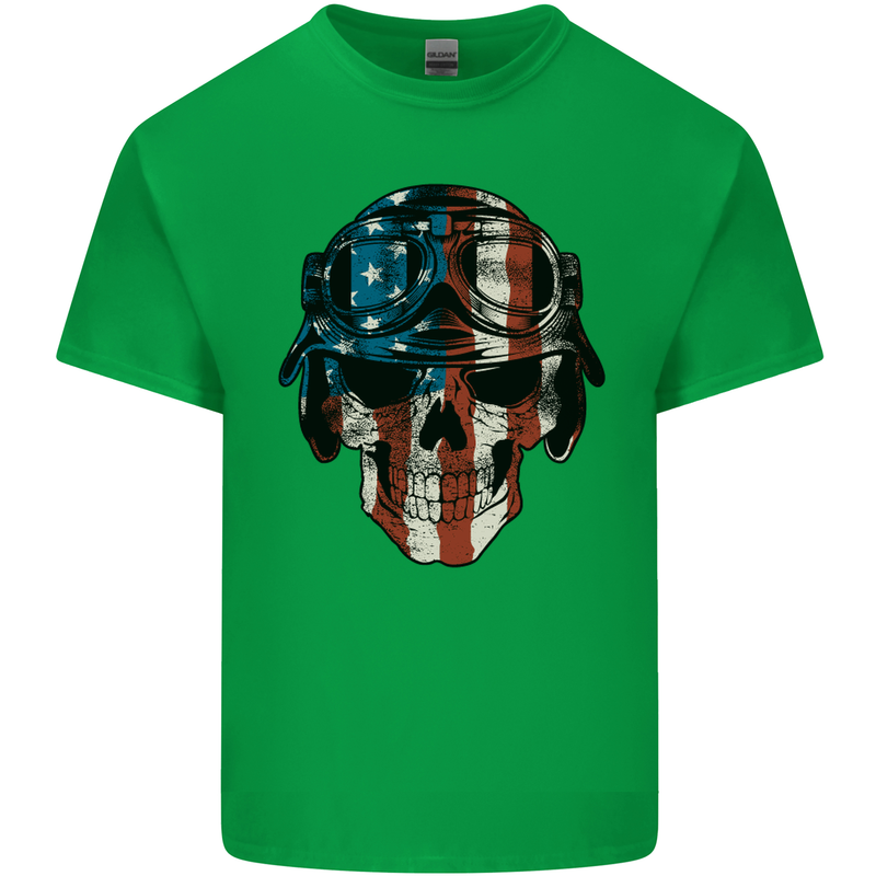 USA Flag Biker Skull Motorcycle Motorbike Mens Cotton T-Shirt Tee Top Irish Green