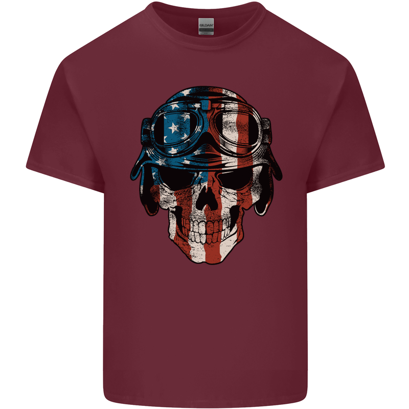 USA Flag Biker Skull Motorcycle Motorbike Mens Cotton T-Shirt Tee Top Maroon