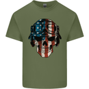USA Flag Biker Skull Motorcycle Motorbike Mens Cotton T-Shirt Tee Top Military Green
