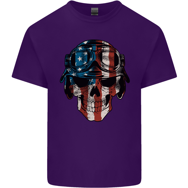 USA Flag Biker Skull Motorcycle Motorbike Mens Cotton T-Shirt Tee Top Purple