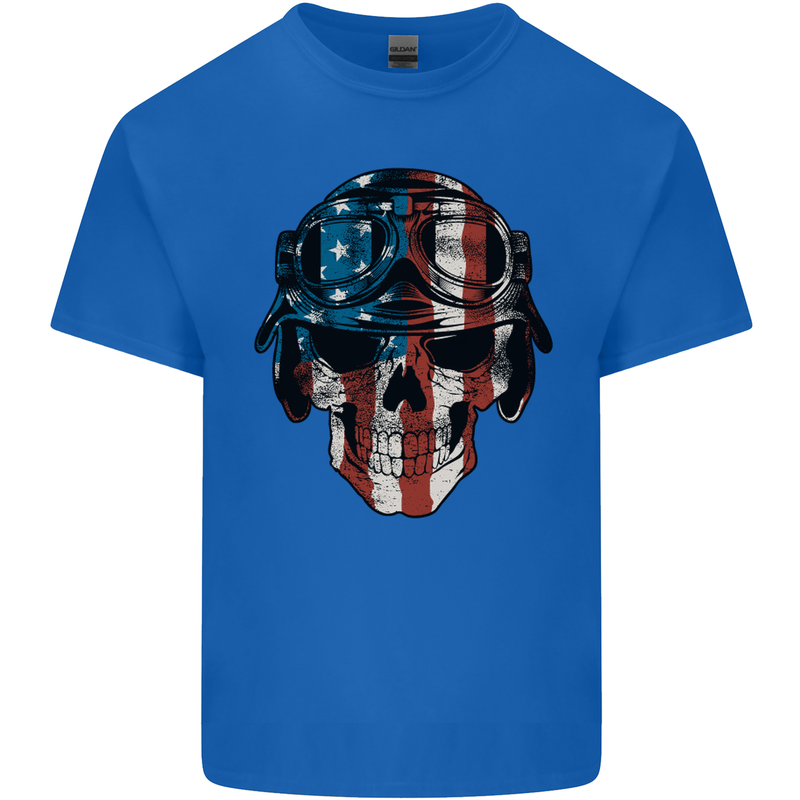 USA Flag Biker Skull Motorcycle Motorbike Mens Cotton T-Shirt Tee Top Royal Blue