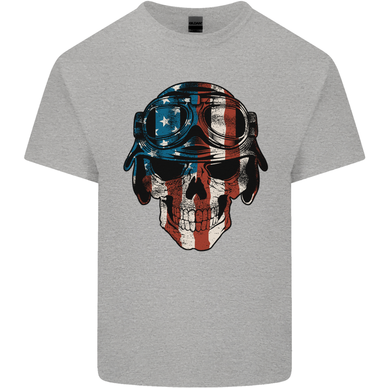 USA Flag Biker Skull Motorcycle Motorbike Mens Cotton T-Shirt Tee Top Sports Grey
