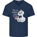 U Dropped Your Brain Sarcastic Stupid Dumb Mens V-Neck Cotton T-Shirt Navy Blue