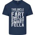 Uncle Is a Fart Smella Funny Fathers Day Mens V-Neck Cotton T-Shirt Navy Blue