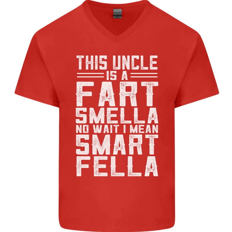Uncle Is a Fart Smella Funny Fathers Day Mens V-Neck Cotton T-Shirt Red