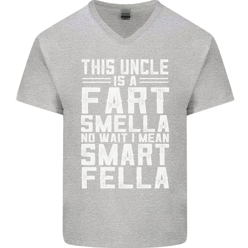 Uncle Is a Fart Smella Funny Fathers Day Mens V-Neck Cotton T-Shirt Sports Grey