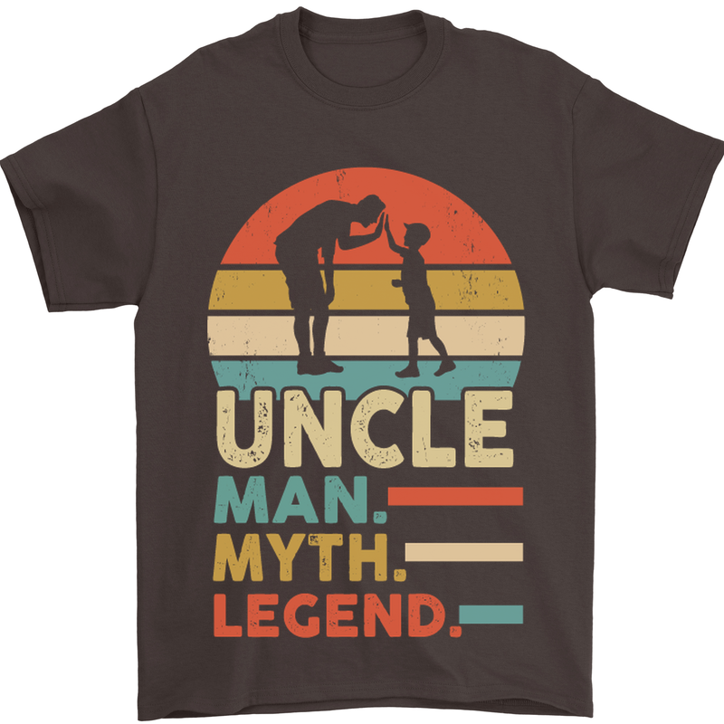 Uncle Man Myth Legend Funny Fathers Day Mens T-Shirt Cotton Gildan Dark Chocolate