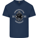 Underwater Aquanaut Scuba Diving Diver Mens V-Neck Cotton T-Shirt Navy Blue