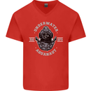 Underwater Aquanaut Scuba Diving Diver Mens V-Neck Cotton T-Shirt Red