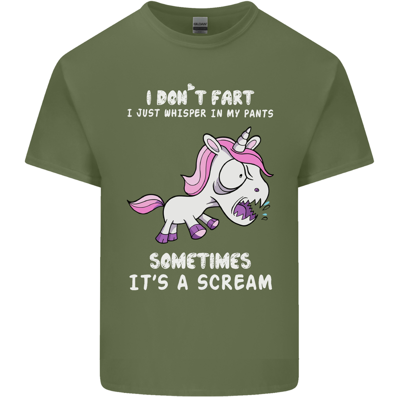 Unicorn I Don't Fart Funny Farting Farter Mens Cotton T-Shirt Tee Top Military Green