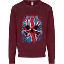 Union Jack Flag Skull Gym MMA Biker Kids Sweatshirt Jumper Maroon