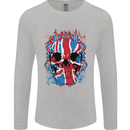 Union Jack Flag Skull Gym MMA Biker Mens Long Sleeve T-Shirt Sports Grey